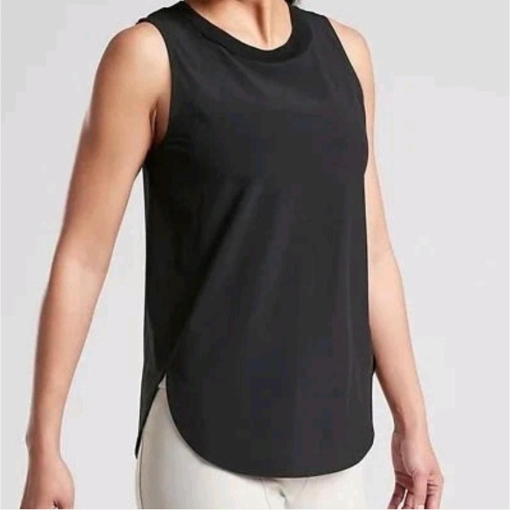 Athleta Women L Sleeveless Tank Top Black Ribbed Neck Zephyr Yoga Fitness Travel